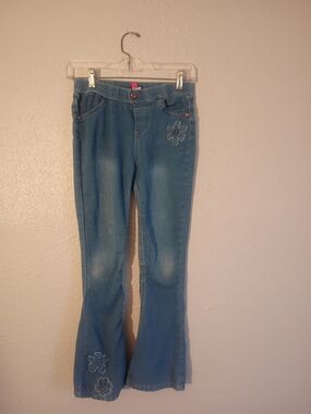 Vince Camuto Light Blue Flared Jeans with Floral Embroidery